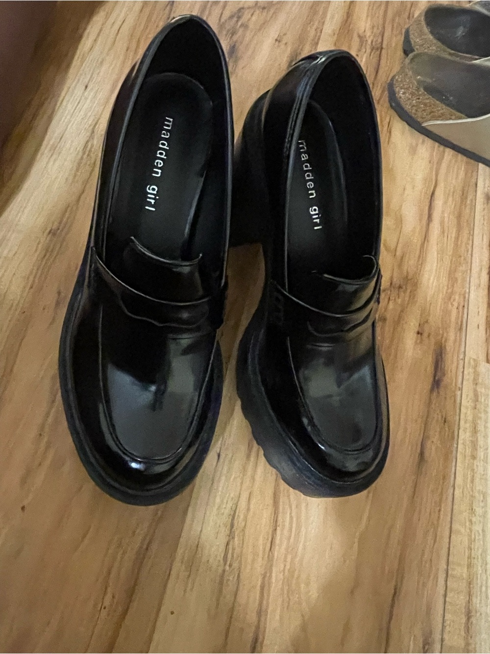 Madden Girl Black Patent Platform Penny Loafers